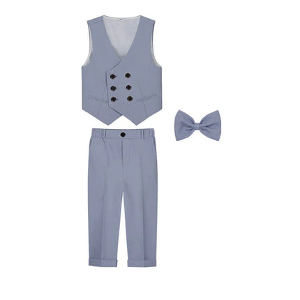 Teenager Kids Beige WaistCoat Shirt Pants Bowtie Tuxedo Dress Boys Vest Suit For Wedding Children Host Photograph Party Costume