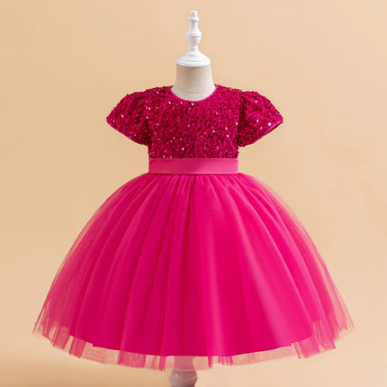 Summer Sequin Bow Girls Party Dress Christmas Costumes Fluffy Wedding Birthday Princess Prom Dresses Girl Bridemaid Evening Gown