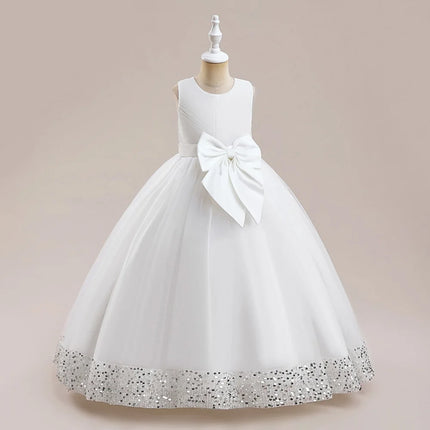 Fluffy Sequin Bridemaid Princess Girls Dress Elegant Bow Pink Wedding Prom Evening Kids Party Dresses for Girl Birthday Costumes