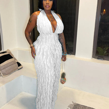 Women Clothing Spring Summer Wave Pattern Sexy Bandeau High Waist Jumpsuit