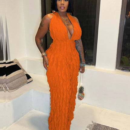 Women Clothing Spring Summer Wave Pattern Sexy Bandeau High Waist Jumpsuit