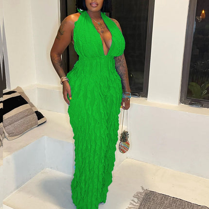 Women Clothing Spring Summer Wave Pattern Sexy Bandeau High Waist Jumpsuit