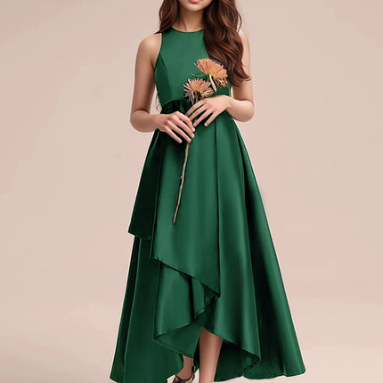 Teen Girl Wedding Party Dress Long Evening Gown Dark Blue High-Class Satin with Irregular Skirt Flare,Formal Occasions,Banquets