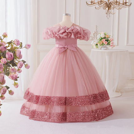 Summer Bridesmaids Party Girls Dresses Elegant Flower Pageant Wedding Princess Evening Dress for Girls Bow Birthday Prom Costume