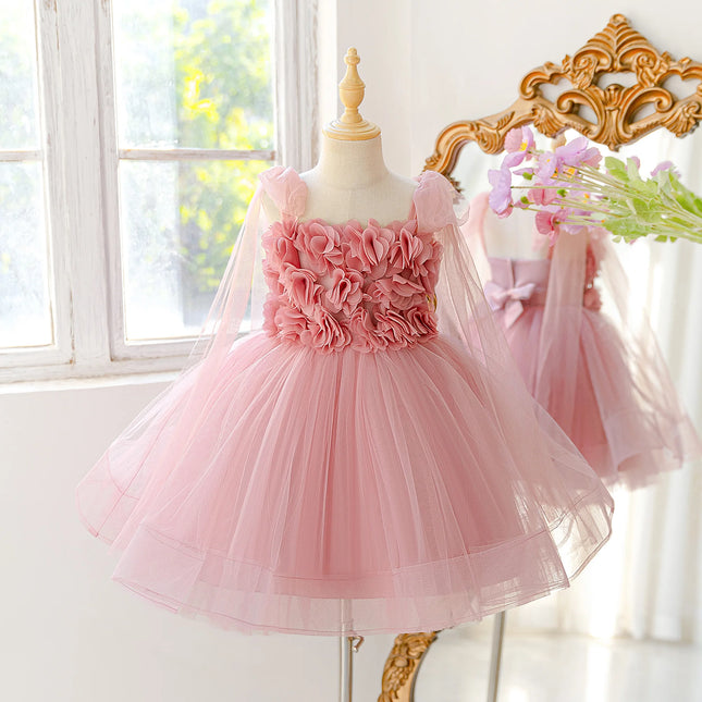 Summer Flower Bridesmaids Girls Dress Elegant Wedding Baptism Party Princess Prom Dresses Girl Bow Birthday Banquet Kids Clothes