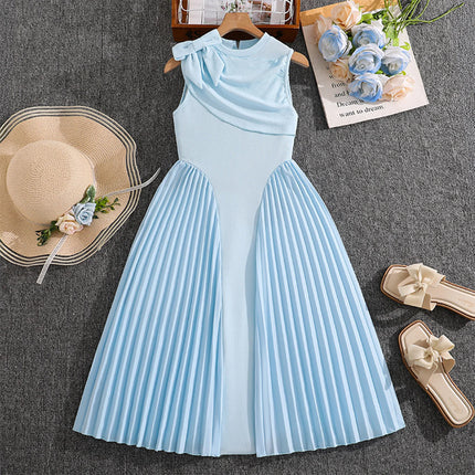 Kids Flower Girls Formal Dress Bowknot Sleeveless Patchwork Pleated Dresses Birthday Party Banquet Wedding Pageant Prom Gown