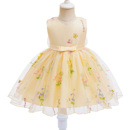 Toddler Girls V Neck Butterfly Birthday Dress Embroidery Flower Tulle Bow For Baby Formal Wedding Party Photo Shoot Baptism Gown