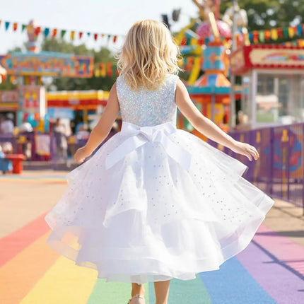 Summer Sequins Bow Party Dress For Girl Christmas Costume Elegant Wedding Princess Girls Dresses Lace Birthday Prom Gown Evening