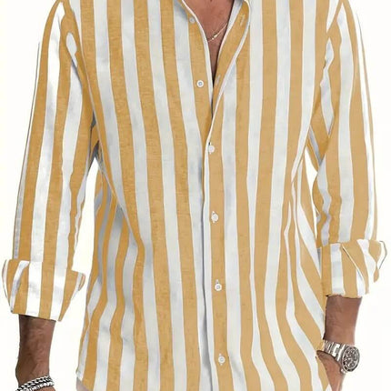 Striped Print Shirt Casual Loose Long-sleeved Shirt Men's Clothing
