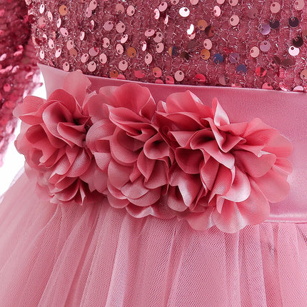 Christmas Princess Dress For Girls Children Costume Long Sleeve Sequin Wedding Evening Vestidos Kids Girl Birthday Party Dresses