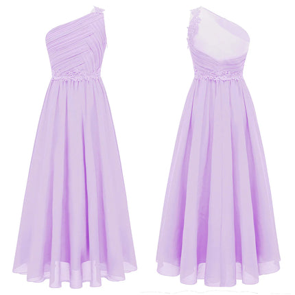 Kids Flower Girls Dress One Shoulder Pleated Evening Wedding Party Formal Occasion Long Maxi Junior Bridesmaid Tulle Dresses