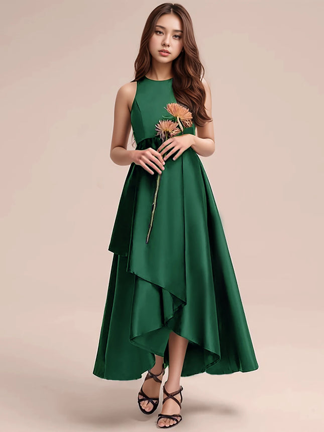 Teen Girl Wedding Party Dress Long Evening Gown Dark Blue High-Class Satin with Irregular Skirt Flare,Formal Occasions,Banquets