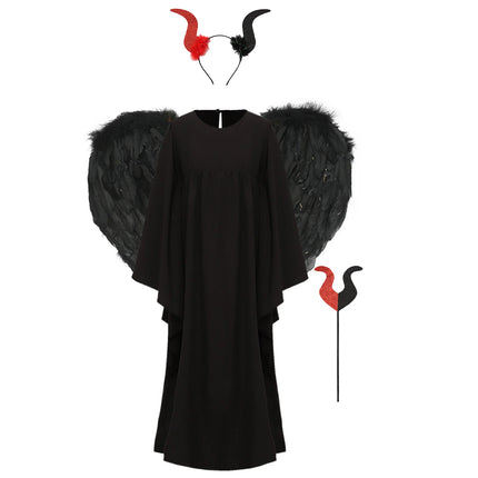 Sweet Girls Angel Costume Outfits Kids White Fancy Princess Church Robes Angel Dress+Feather Wings+Headband Dress Up 3Pcs Set