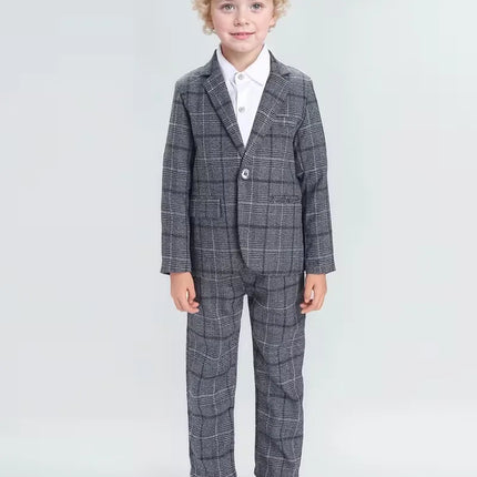 Gentleman Kids Gary Plaid Spring 2Pieces Jacket Pants Photography Suit Boys Wedding Dress Children Birthday Ceremony Costume