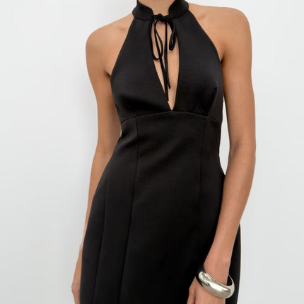 Women Clothing Summer Lace up Hanging Collar Short Dress