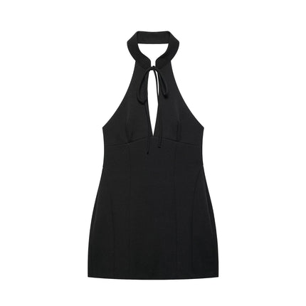 Women Clothing Summer Lace up Hanging Collar Short Dress