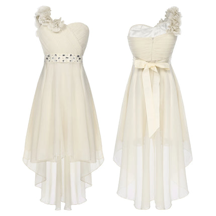 Girls Wedding Bridesmaid Dress Summer Elegant Chiffon One Shoulder Sleeveless Long Dress for Birthday Party Evening Prom Gown