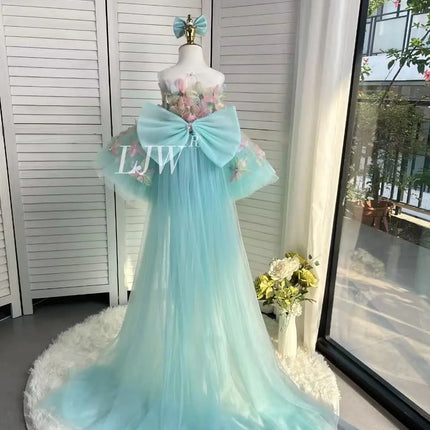 Flower Sleeveless Little Baby Girl Long Tail Princess Dress Host's Piano Performance Wedding Birthday Girls Party Dresses childr