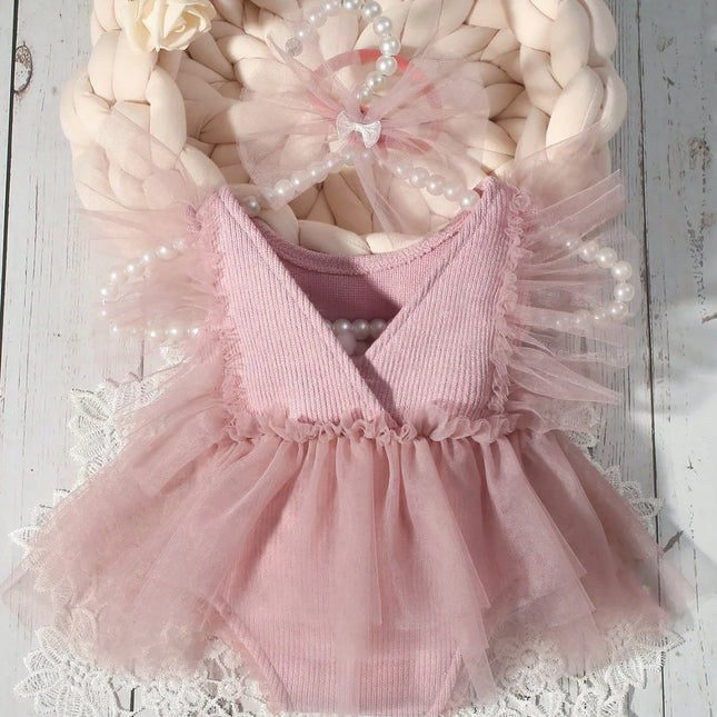 Ylsteed Newborn Photography Outfit Baby Tutu Dress + Headband Set 0-3M Soft Tulle Romper Princess Costume Photo Shoot Clothing