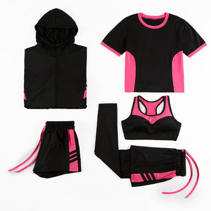 Yoga Clothing Women New Suit Net Red Running Sportswear Five-Piece Loose Leisure Fitness Factory Wholesale