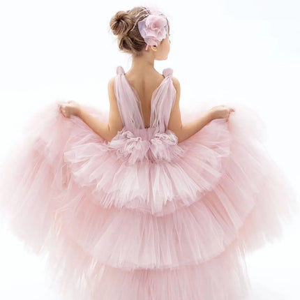 Customized Flower Gir Dress For Wedding Light Pink Tiered Tulle Sleeveless Fluffy Child First Eucharistic Birthday Party Dresses