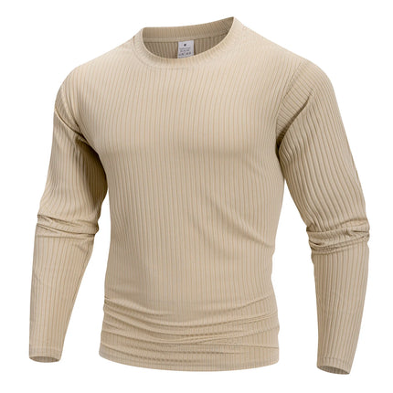 Spring Summer Men's Crew Neck Long Sleeve Top Fitness High Stretch Base Shirt Solid Color Casual Long Sleeve Pullover Clothing