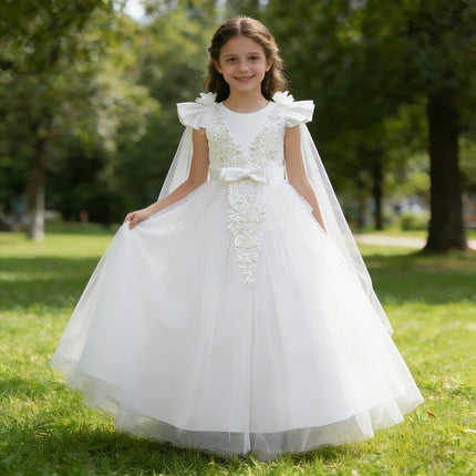 Flower Girl Dresses for Wedding Guest Kids Bridesmaid White Lace Formal Performance Party Ball Gown 10 12 Year