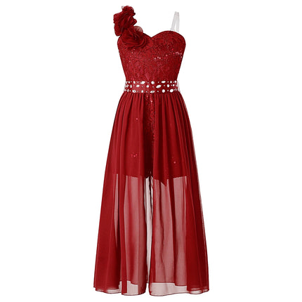Girls Elegant Party Dress Wedding Birthday Prom Stage Pageant Gown Shiny Sequin Beaded Applique Lace Chiffon Jumpsuit Dresses