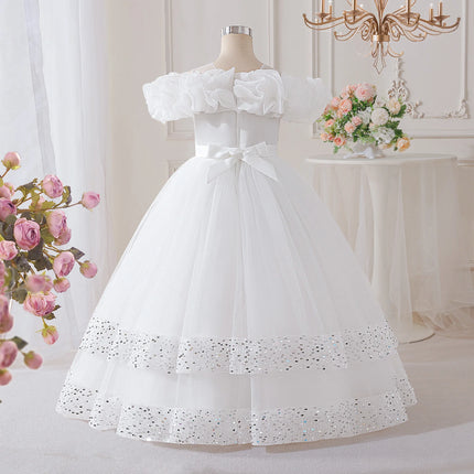 Summer Bridesmaids Party Girls Dresses Elegant Flower Pageant Wedding Princess Evening Dress for Girls Bow Birthday Prom Costume