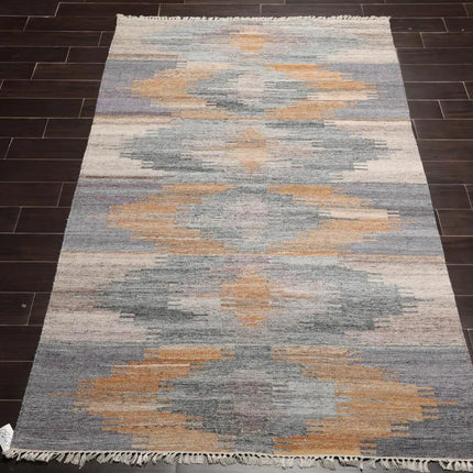 5' x 8' Indoor Outdoor  Hand Woven 100% Recycled PET Yarn Modern Kilim Area Rug Gray