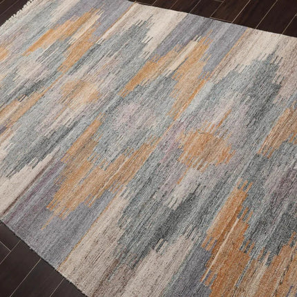 5' x 8' Indoor Outdoor  Hand Woven 100% Recycled PET Yarn Modern Kilim Area Rug Gray