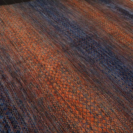 9’ x 12’ Hand Knotted 100% Wool Modern Grass Oriental Area Rug Orange, Navy