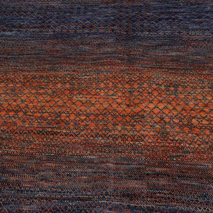 9’ x 12’ Hand Knotted 100% Wool Modern Grass Oriental Area Rug Orange, Navy