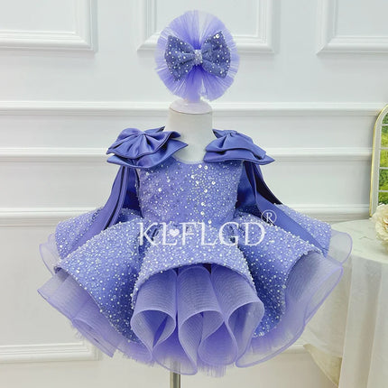 KLFLDG Light luxury baby girl beauty pageant dress with sequins, big bow, birthday party dress, 2-8 year old flower girl wedding