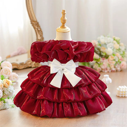  Baby Girls Bow Layered Ball Gown Cute Clothes Infant Birthday Dress Wedding Toddler Princess Party Baptism Frock
