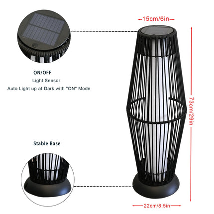 2 Piece Solar Powered Lantern Wicker Solar Patio Lamp
