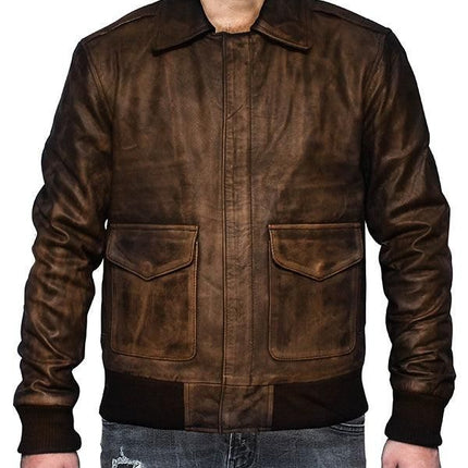 Distressed Brown Leather Jacket A2 Navy Flight