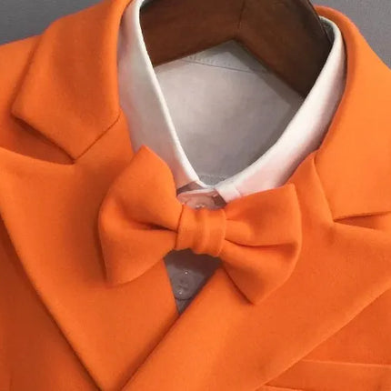Boys Royal Blue Orange Suit For Wedding Kids Jacket Pants Bowtie Flower 4PCS Ceremony Tuxedo Dress Children Photograph Costume