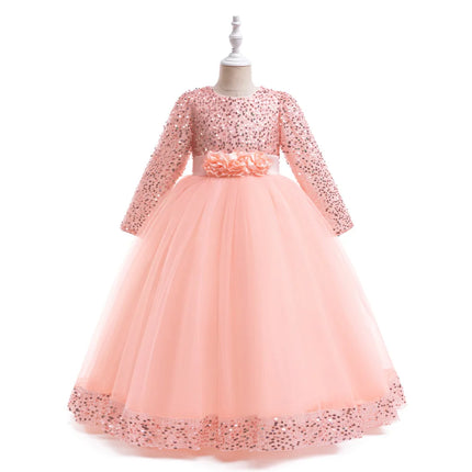 Christmas Princess Dress For Girls Children Costume Long Sleeve Sequin Wedding Evening Vestidos Kids Girl Birthday Party Dresses