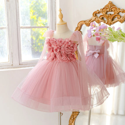 Summer Flower Bridesmaids Girls Dress Elegant Wedding Baptism Party Princess Prom Dresses Girl Bow Birthday Banquet Kids Clothes