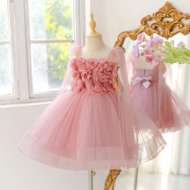 Summer Flower Bridesmaids Girls Dress Elegant Wedding Baptism Party Princess Prom Dresses Girl Bow Birthday Banquet Kids Clothes