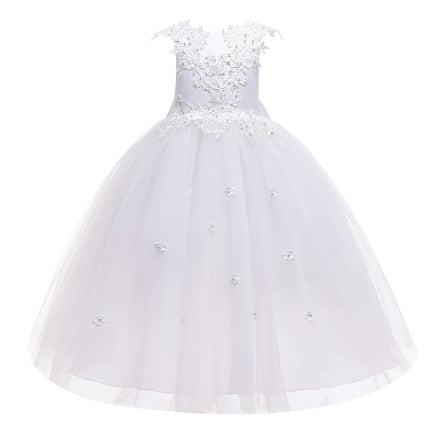 Summer Flower Bridesmaids Girls Dress Vestido Elegant Baptism Wedding Princess Prom Party Dresses For Girls Bow Birthday Costume