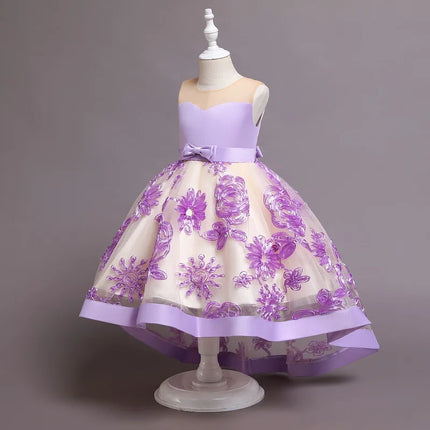 Tailing Ribbon Flower Ball Gowns Dresses for Girl Baby Kids Party Clothing Princess Formal Dress For Bridesmaid Wedding 1-10