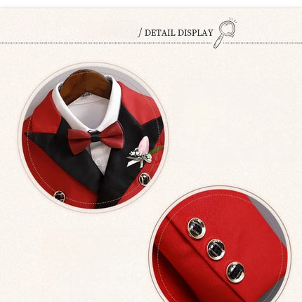 Flower Boys Red Wedding Dress Kids Double-breasted Suit Set Children's Birthday Ceremony Performance Costume