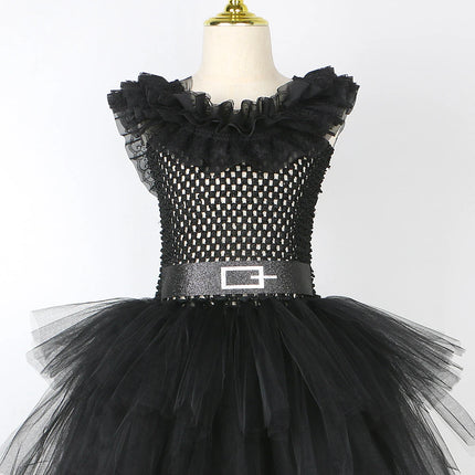 3 Layers Black Wed Costumes for Girls Halloween Party Role Play Outfit School Girl Layered Princess Dresses with Lace Collar