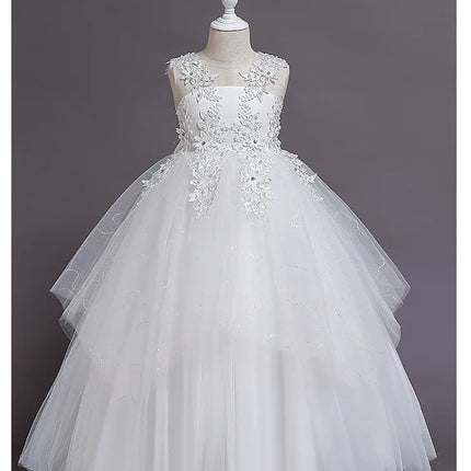 Girls' Bridesmaid Wedding Dress Young Girl Elegant Party Dresses Children White Clothing 4 to 12T