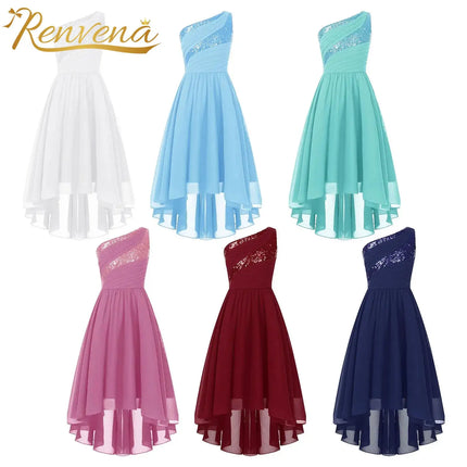 2026 Teens Girl's Dress for Wedding Party Sequin One Shoulder Princess Formal Gown for Holy Communion Chiffon Flower Girl Dress