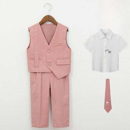 Boys 3-Piece Formal Suit Set Gentleman Vest Pants Shirt for Wedding Birthday Party Kids Toddler Classic Dress Outfit Spring New