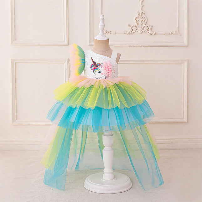 Rainbow Unicorn Baby Party Girls Dress Sequin Unicorns Birthday Princess Dress Wedding Bridesmaid Baptism Kids Clothing ASQ03