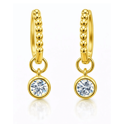 1CTW Created Moissanite Beaded Hoop Drop Earrings in 14kt Gold Over Sterling Silver - Round or Cushion Cut